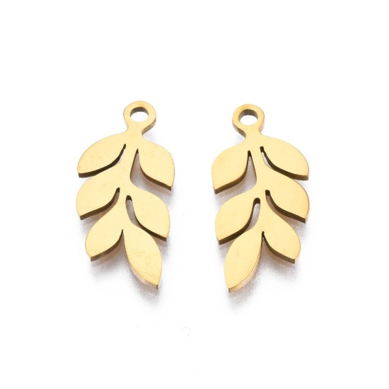 Picture of Stainless Steel Pendant Branch and Leaf 18x8x1mm Gold x2