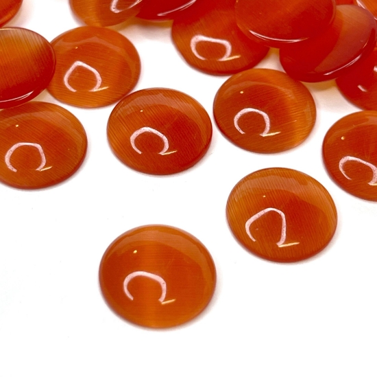 Picture of Cabochon cat's eye glass 12mm round Orange x4