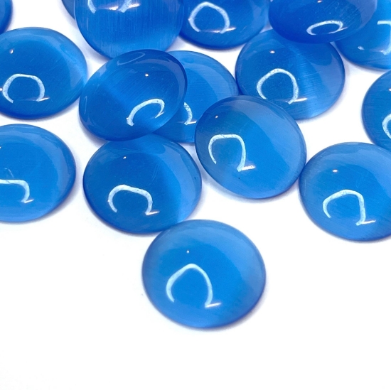 Picture of Cabochon cat's eye glass 12mm round Blue x4