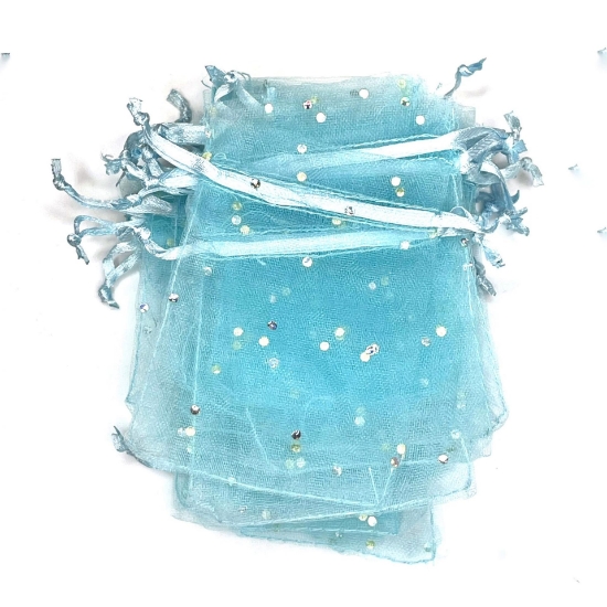 Picture of Organza Pouch 8,5x7cm Aqua w/ dots x10 
