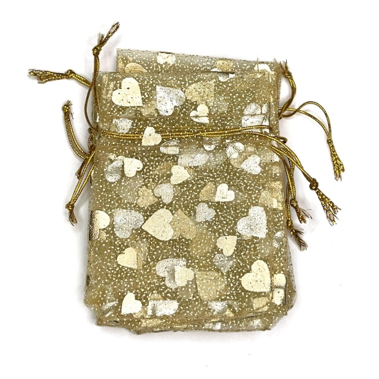 Picture of Organza Pouch 8x6cm Gold w/ heart design x10 