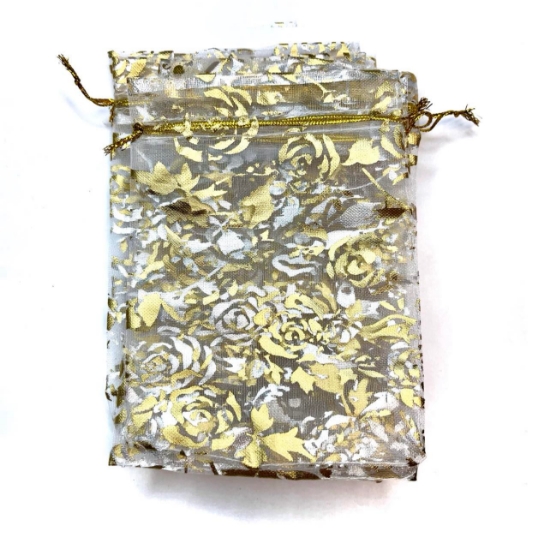 Picture of Organza Pouch 13x10cmm w/ golden rose x10 