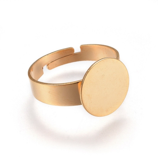 Picture of Stainless Steel Ring flat pad 12mm round 24kt Gold Plated x1
