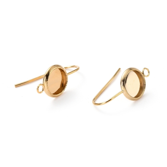 Picture of Stainless Steel Fishhook setting 8mm round w/ loop 18kt Gold Plated x2