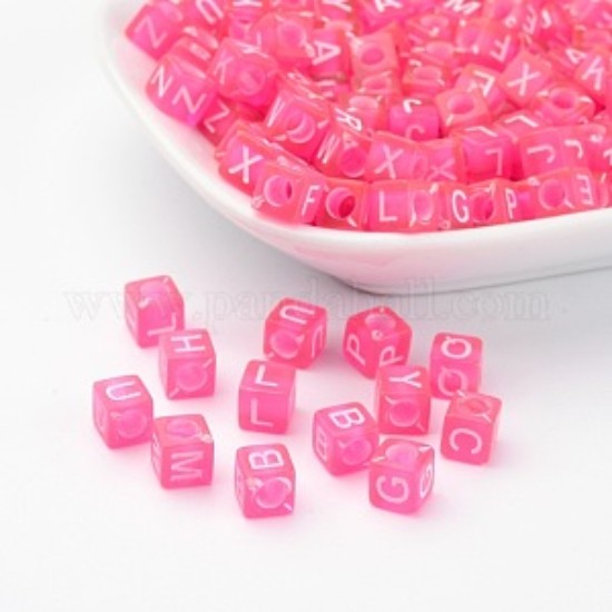 Picture of Acrylic Letter Beads Mix 6mm cube Hot Pink x100