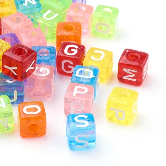 Picture of Letter Beads 8mm cube Transparent Mix x100