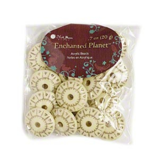 Picture of Acrylic Bead 18x7mm carved saucer Cream and Gold  x16