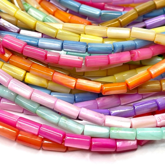 Picture of Shell Beads 8x4mm tube Seashell Mix x38cm x5