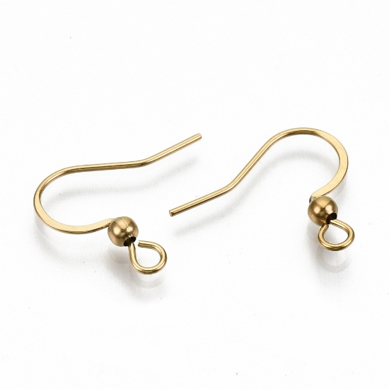Picture of Stainless Steel Earwire Fishhook 18mm w/ open loop 18kt Gold Plated x10 