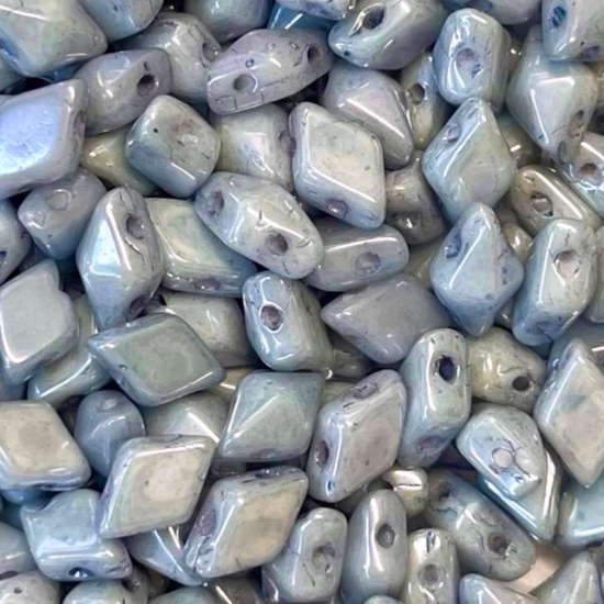 Picture of DiamonDuo 2-hole 5x8mm Chalk White Baby Blue Luster x10g