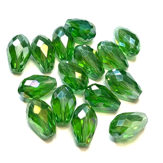 Picture of Faceted Glass Drop 15x10mm Green AB x4