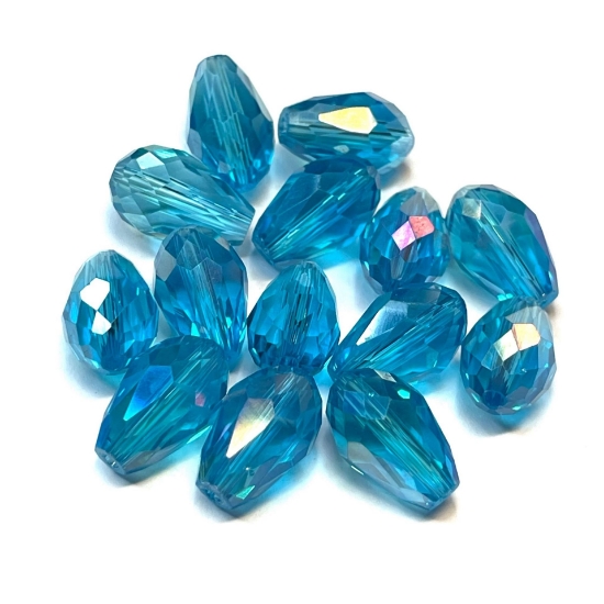 Picture of Faceted Glass Drop 15x10mm Aqua x4
