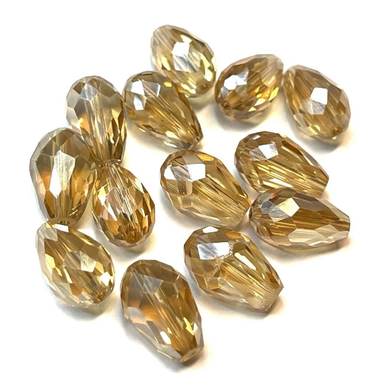Picture of Faceted Glass Drop 15x10mm Golden Shadow x4 