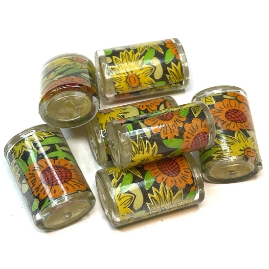 Picture of Resin Bead 28x18mm tube w/ cloth Flowers x5 