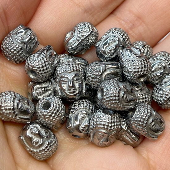 Picture of Stainless Steel Buddha Head 10x8mm Antique Silver x1