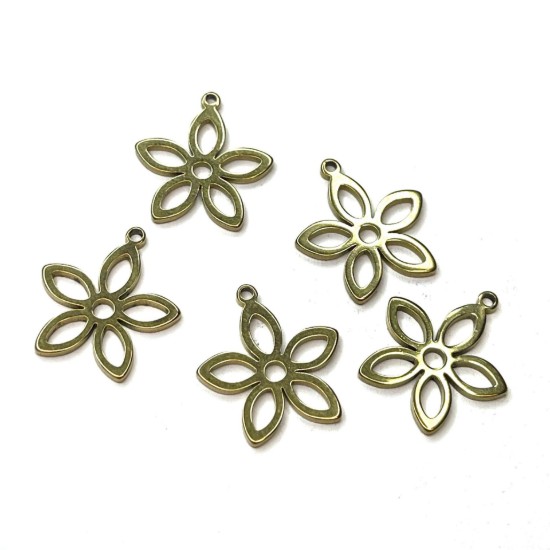 Picture of Stainless Steel Pendant Flower 15mm Gold x2