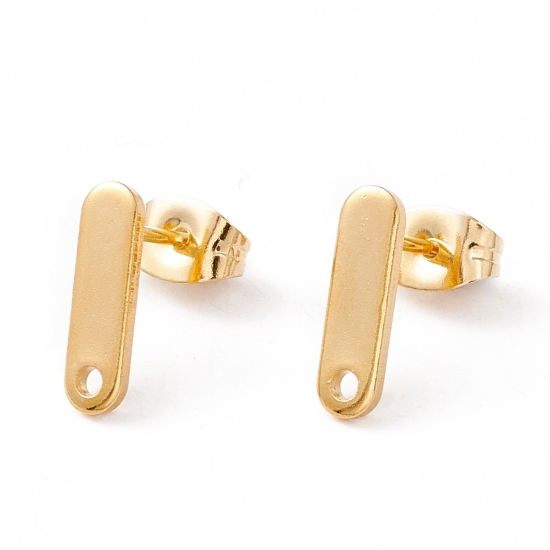 Picture of Stainless Steel Ear Stud 12x3.5mm rectangle  w/ hole 24kt Gold Plated x10