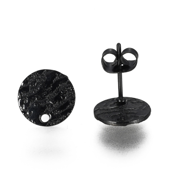 Picture of Stainless Steel Ear Stud 10mm textured round w/ hole Black x10