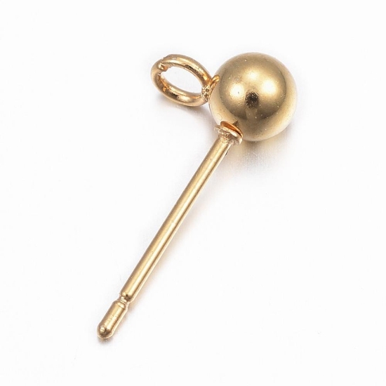 Picture of Stainless Steel Ear stud ball 4mm w/ loop 24kt Gold Plated x10