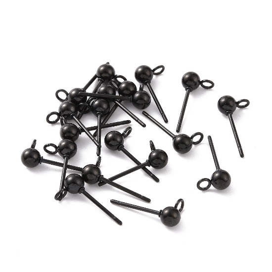Picture of Stainless Steel Ear stud ball 4mm w/ loop Black x10