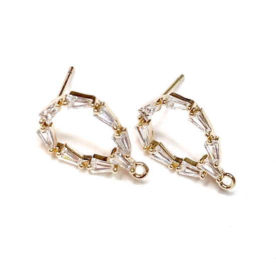 Picture of Ear Stud 16x10mm w/ Cubic Zirconia 18kt Gold Plated x2