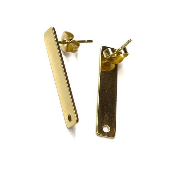 Picture of Stainless Steel Ear Stud 25x5mm rectangle  w/ hole Gold x2
