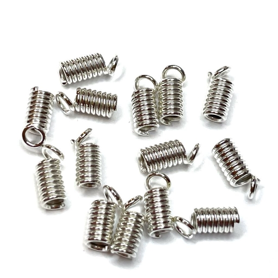 Picture of Coiled Wire Crimp Cord End w/ Loop Ø2-3mm cord Shiny Silver x20