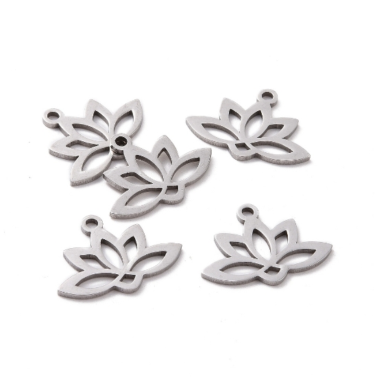 Picture of Stainless Steel Pendant Hollow Lotus Flower  14x18.5x1mm x1