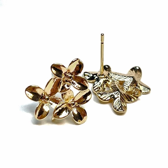 Picture of Ear stud 3-Flower 15mm w/ loop 18kt Gold Plated x2