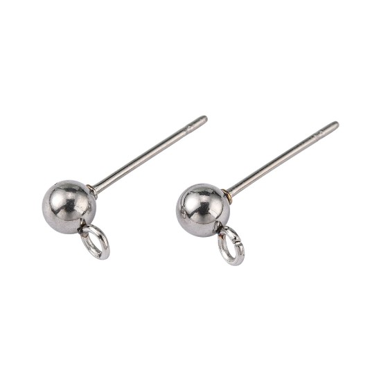 Afbeeldingen van Stainless Steel Ear stud ball 4mm w/ loop x20