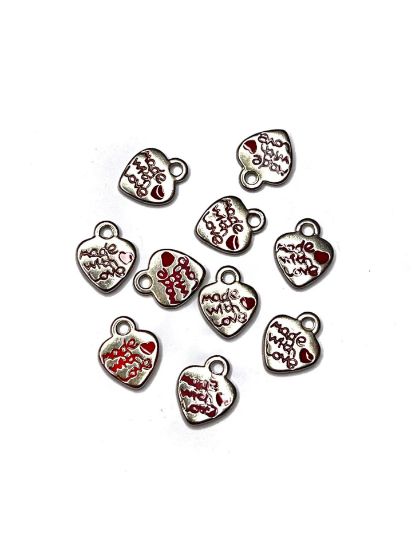 Picture of Charm Made with love DIY Handmade tag 10mm Silver Tone x10 