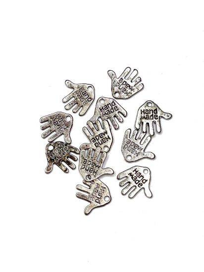 Picture of Charm Hand DIY Handmade tag 12mm Silver Tone x10