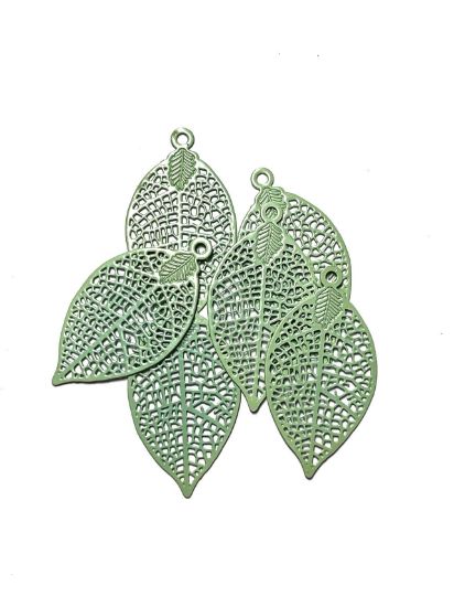 Picture of Filigree Metal Leaf pendant 28x15mm Pastel Green x1