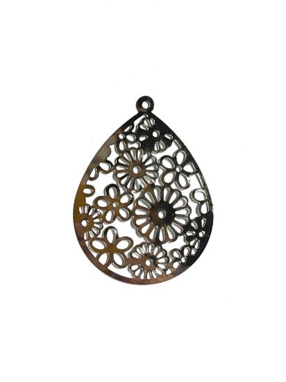 Picture of Filigree Teardrop carved flower 49x34mm Silver x1
