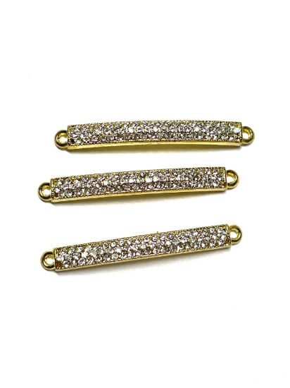 Picture of Charm Curve Tube w/ crystals and 2 rings 47.5x5.5mm Gold Plate x1