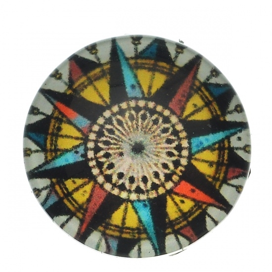 Picture of Glass Chunk Button 18mm Compass Pattern x1