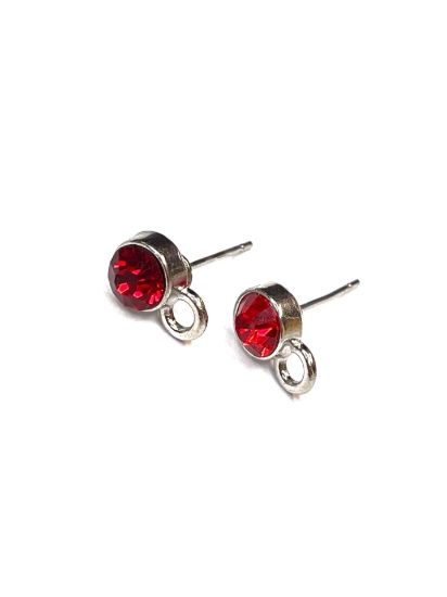 Picture of Ear Stud Red Strass 7mm with loop Silver Tone x2