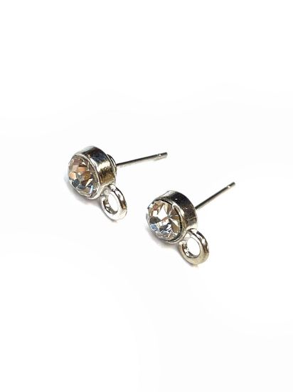 Picture of Ear Stud Crystal Strass 7mm with loop Silver Tone x2