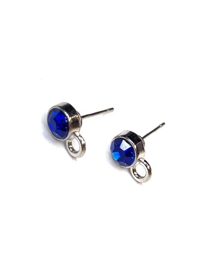 Picture of Ear Stud Blue Strass 7mm w/ loop Silver Tone x2