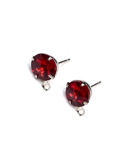 Picture of Ear Stud Red Strass 8mm with loop Silver Tone x2