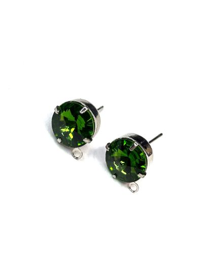 Picture of Ear Stud Green Strass 10mm with loop Silver Tone x2