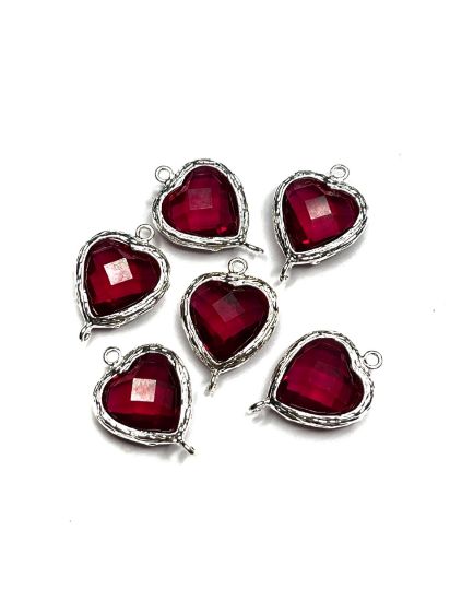 Picture of Connector Glass Heart 20x14mm Berry x1