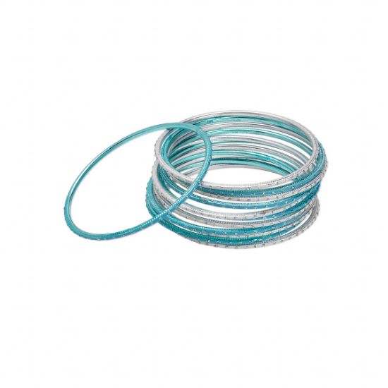 Picture of Bangle Bracelets Anodized Aluminum Turquoise Blue w/ Glitter x12 