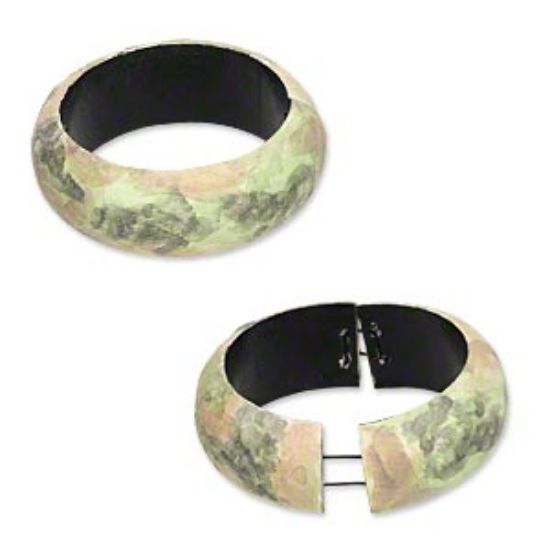 Picture of Wood Stretch Bangle Bracelet 28mm wide w/ embossed pattern Light Green x1