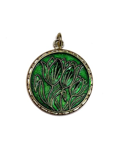 Picture of Vintage Bohemian Pendant 32mm "Tulips" Green x1