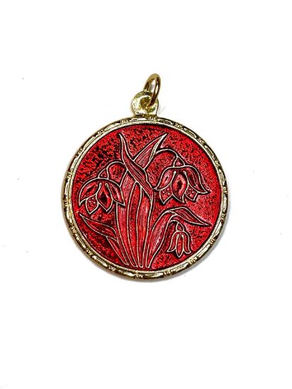Picture of Vintage Bohemian Pendant 32mm "Galanthus" Red x1