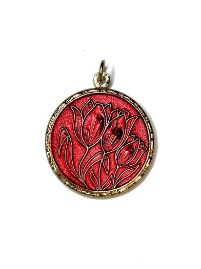 Picture of Vintage Bohemian Pendant 32mm "Tulips" Red x1