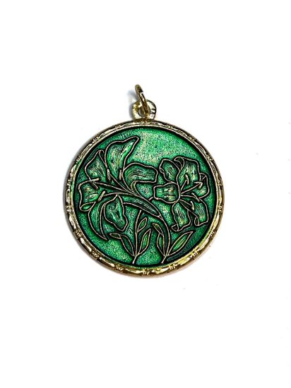 Picture of Vintage Bohemian Pendant 32mm "Lilies" Green x1
