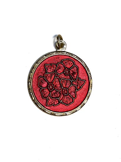 Picture of Vintage Bohemian Pendant 32mm "Pansies" Red x1