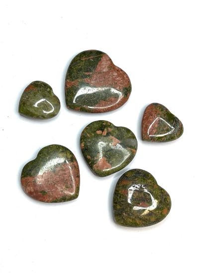 Picture of Unakite Heart half-drilled x6